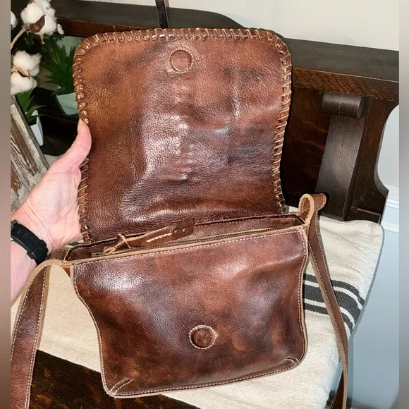 Bed Stu Leather Frankie Crossbody Shoulder Bag Teak Rustic Brown Retail $175